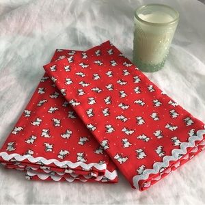 Handmade Retro Style Scottie Dog Holiday Napkins, Set of 2